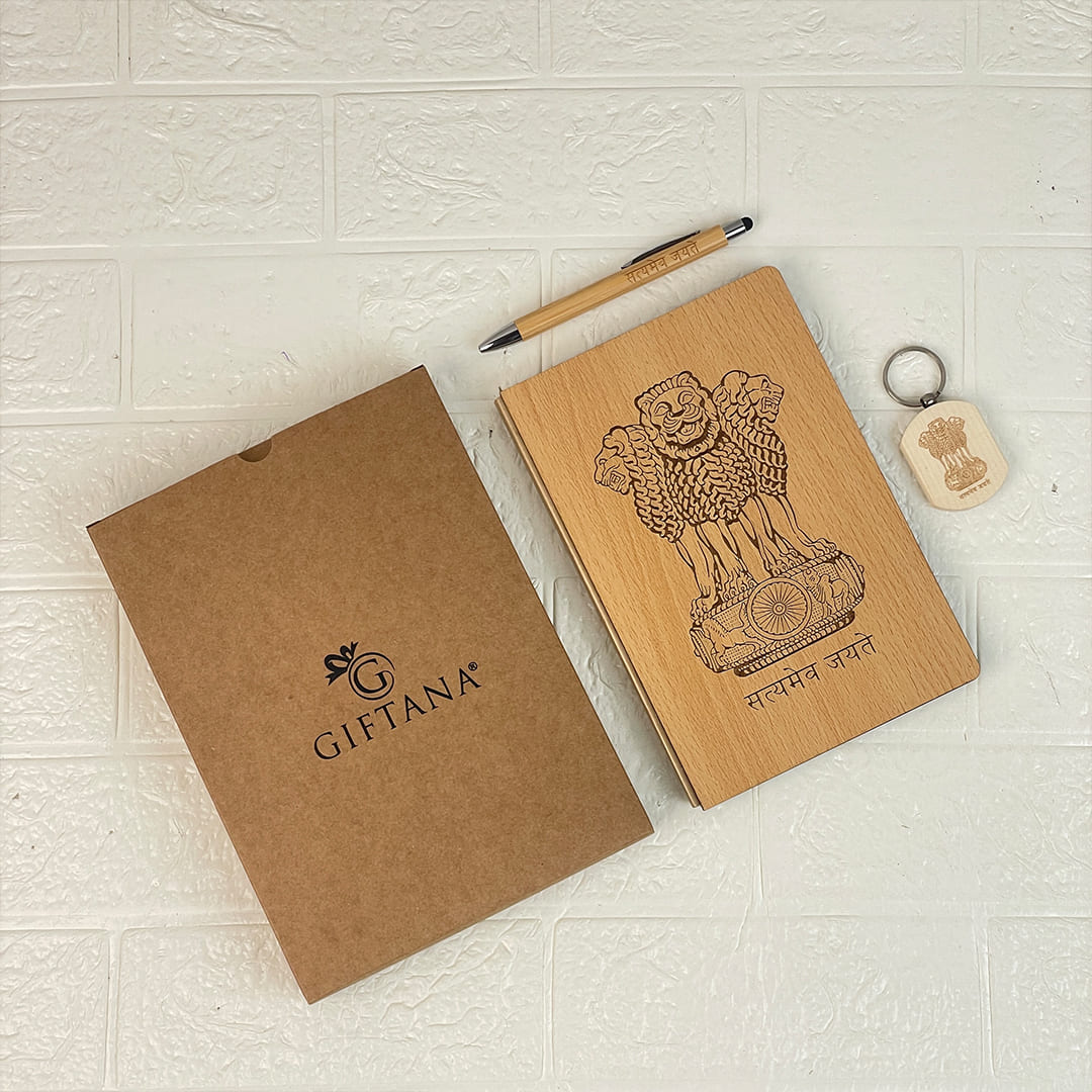 Premium Satyamev Jayate Wooden Desk Essentials Gift Set